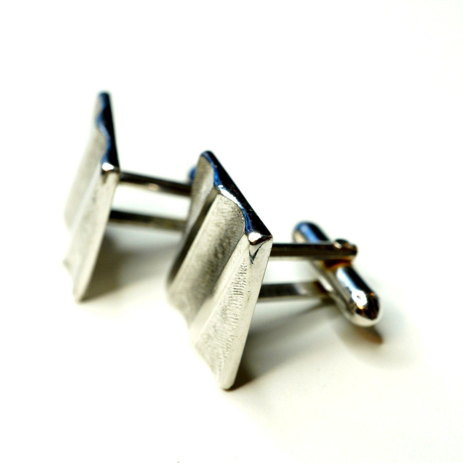 Swank Silver Tone Square Cufflinks Textured Diagonal Stripes Mid Century Modern