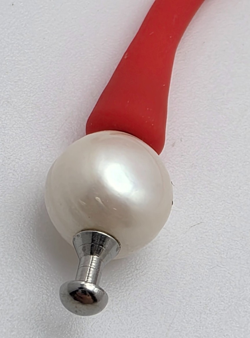 White Pearl Silicone Bracelet Orange Band 6.5in Push Pin Clasp