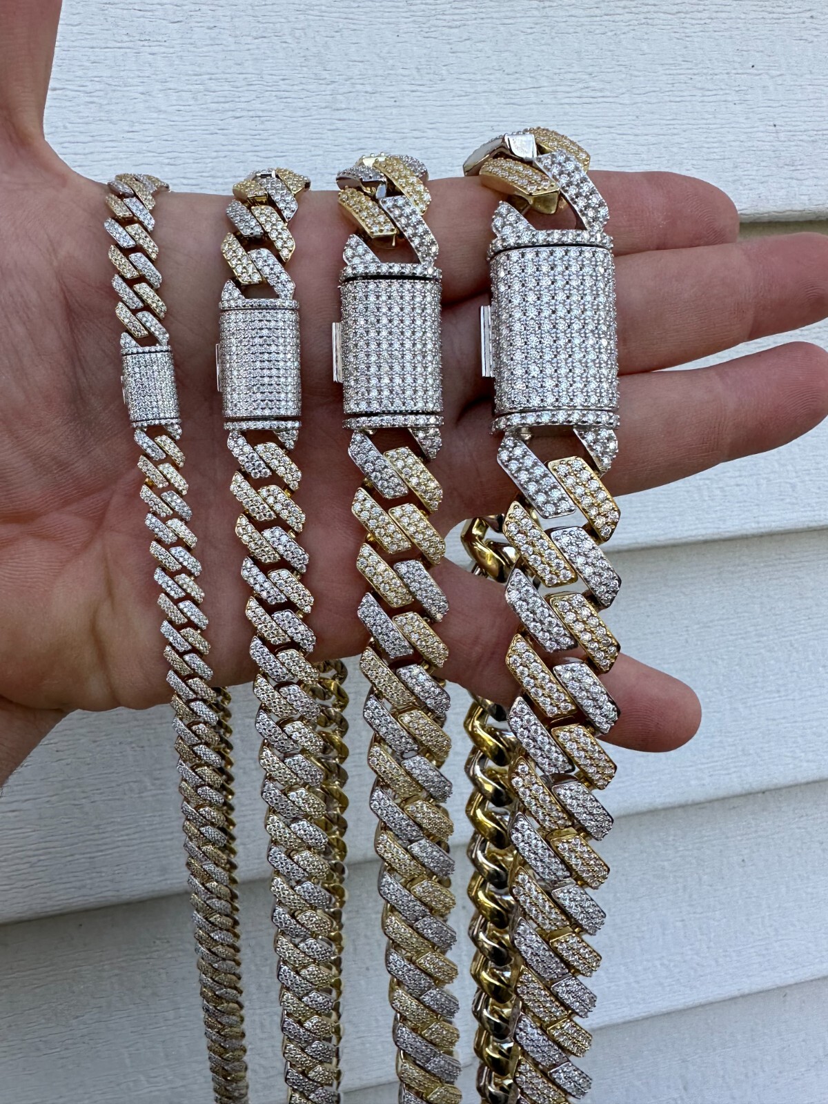 MOISSANITE Real Miami Cuban Link Prong Chain Ice Gold Plated 925 Silver Necklace