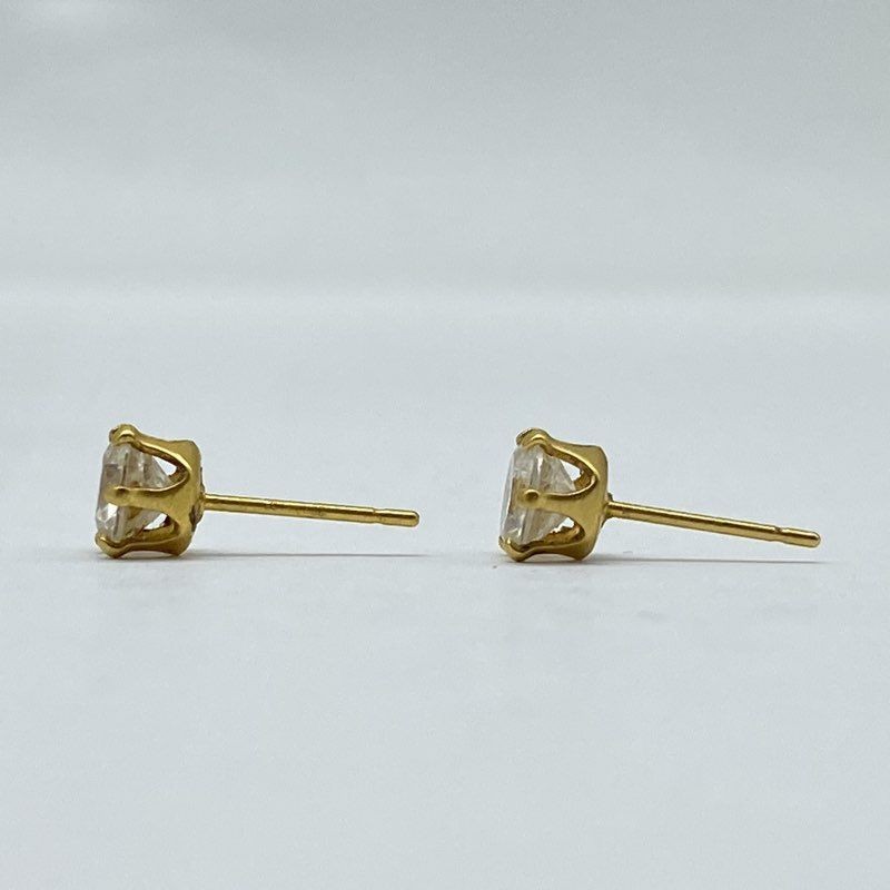 14K Yellow Gold CZ Stud Earrings Round Cut 5.4mm Solitaire 0.7g