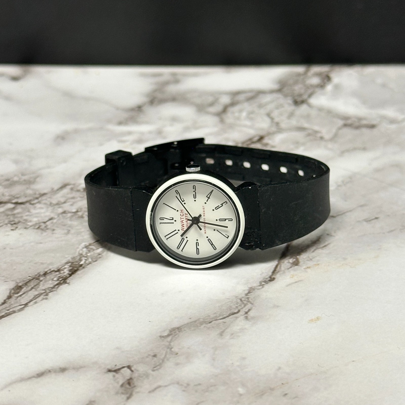 AWATCH Womens Watch White Dial 24MM Black Resin Band New Battery 8.5″