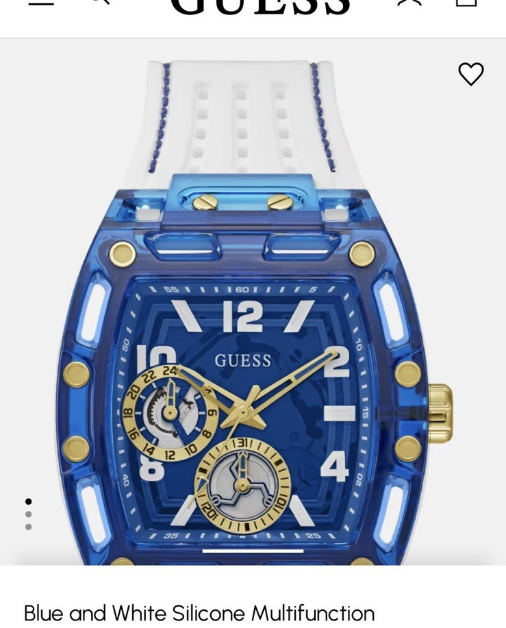 GUESS Analog Quartz Square Watch Blue Dial White Silicone Strap 12-Hour