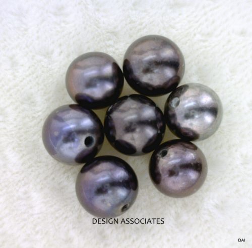 AAA 6.5 MM+ Black Freshwater Peacock Half Drilled Round Pearls 2 PC Set (176450)