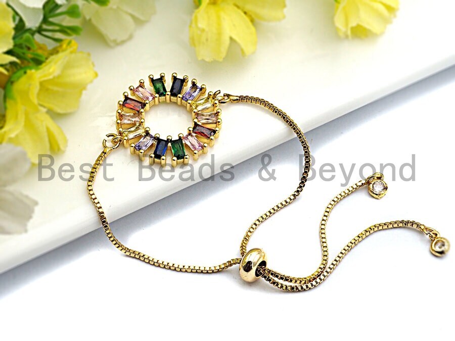 Baguette CZ Pave Multicolor Donut Connector Charm for Jewelry Making, 24x28mm