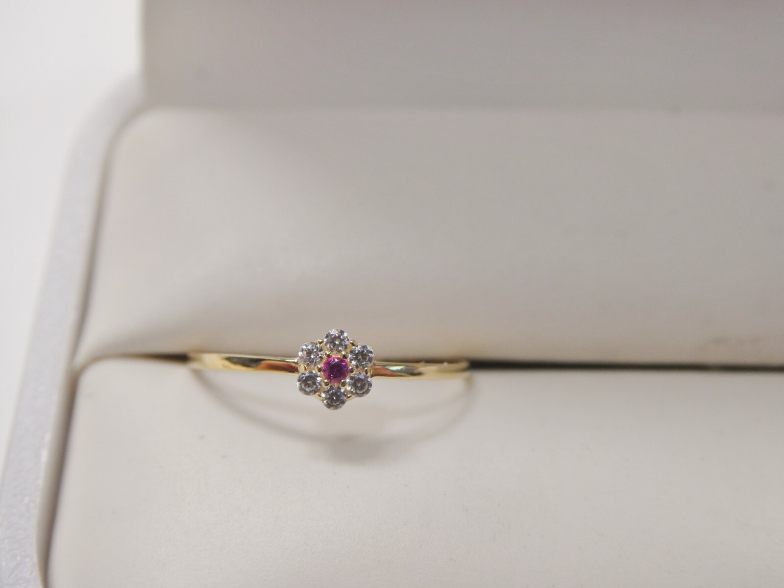 10K REAL SOLID YELLOW GOLD RED STONE CENTER PINKY RING