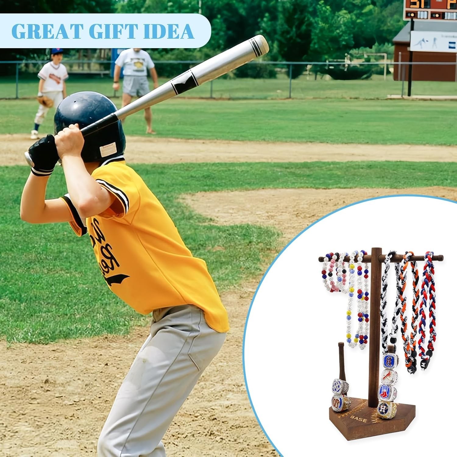 Wooden Baseball/Softball Drip Necklace Organizer Holder Championship Ring