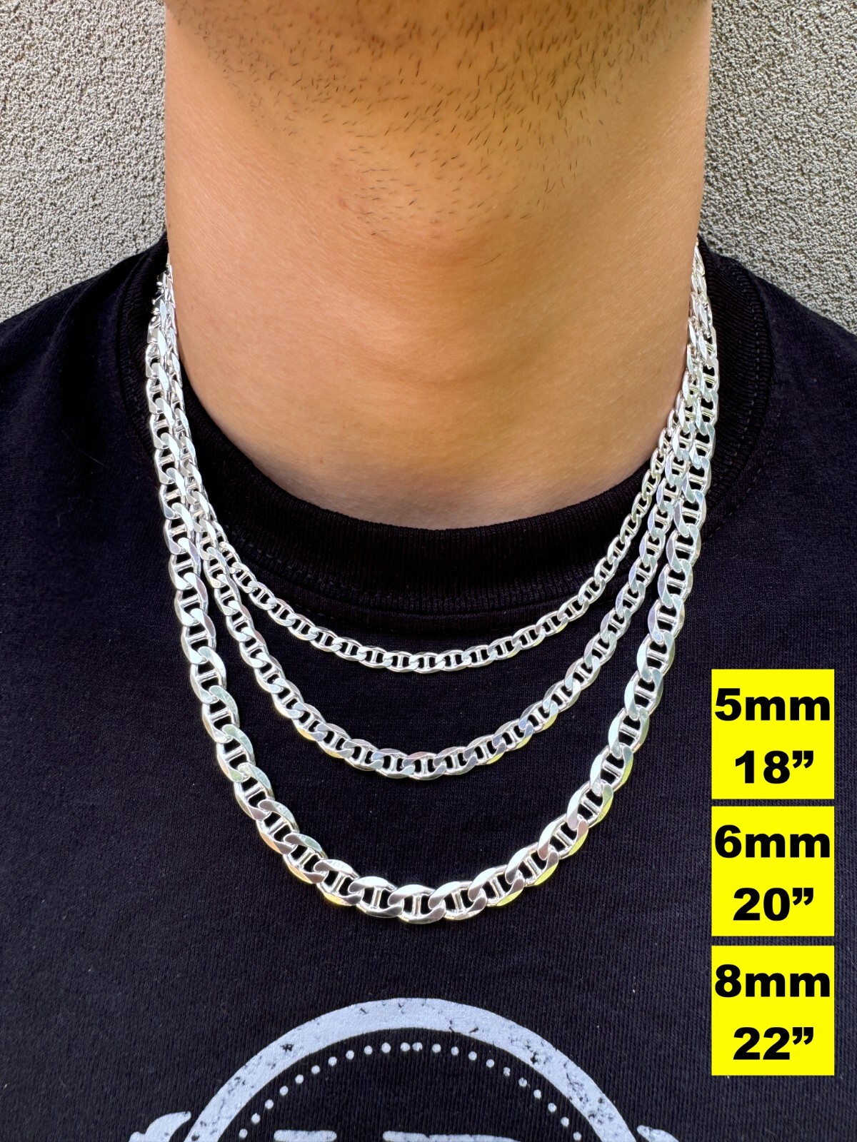 Real Solid 925 Sterling Silver Mariner Link Chain Or Bracelet ITALY 3-12mm Mens