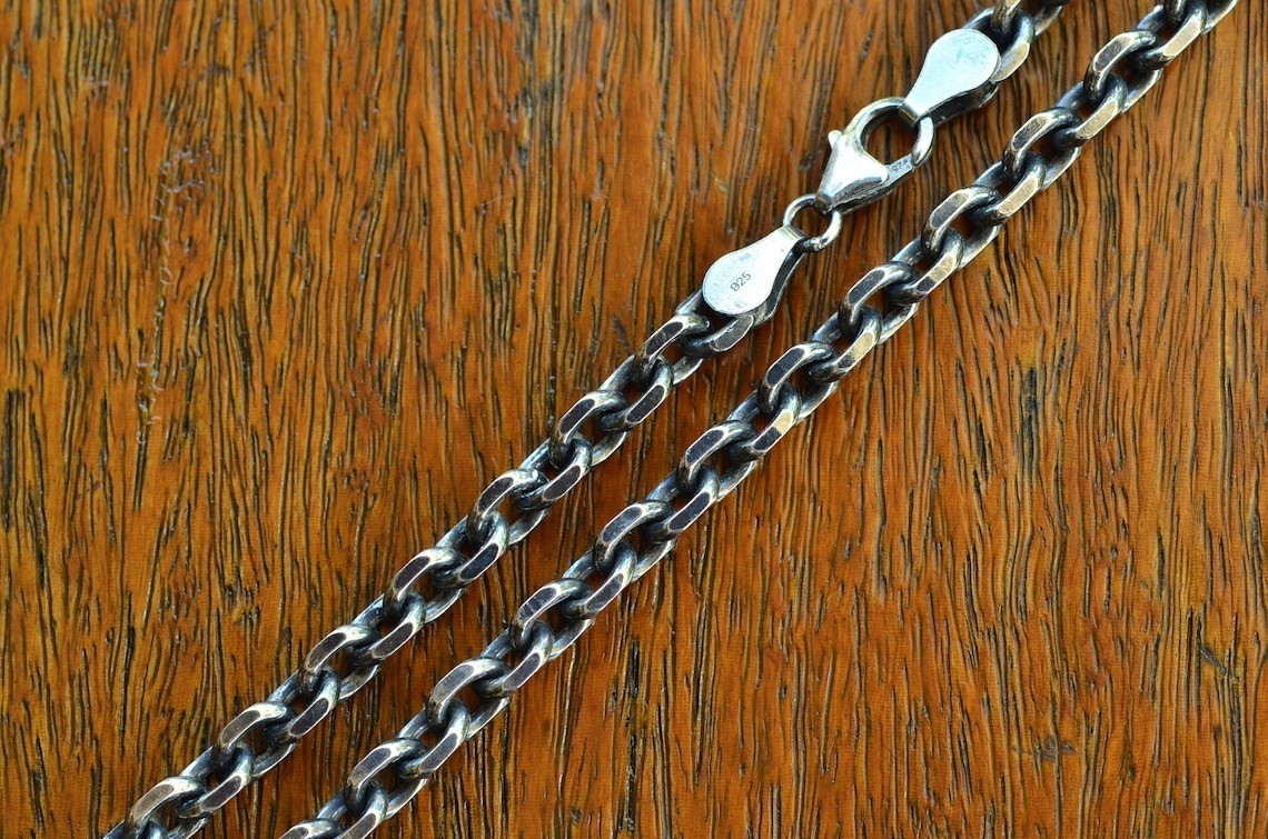 925 Sterling Silver Anchor Oxidized Chain 3.5mm Cable Chain Italian – All Sizes