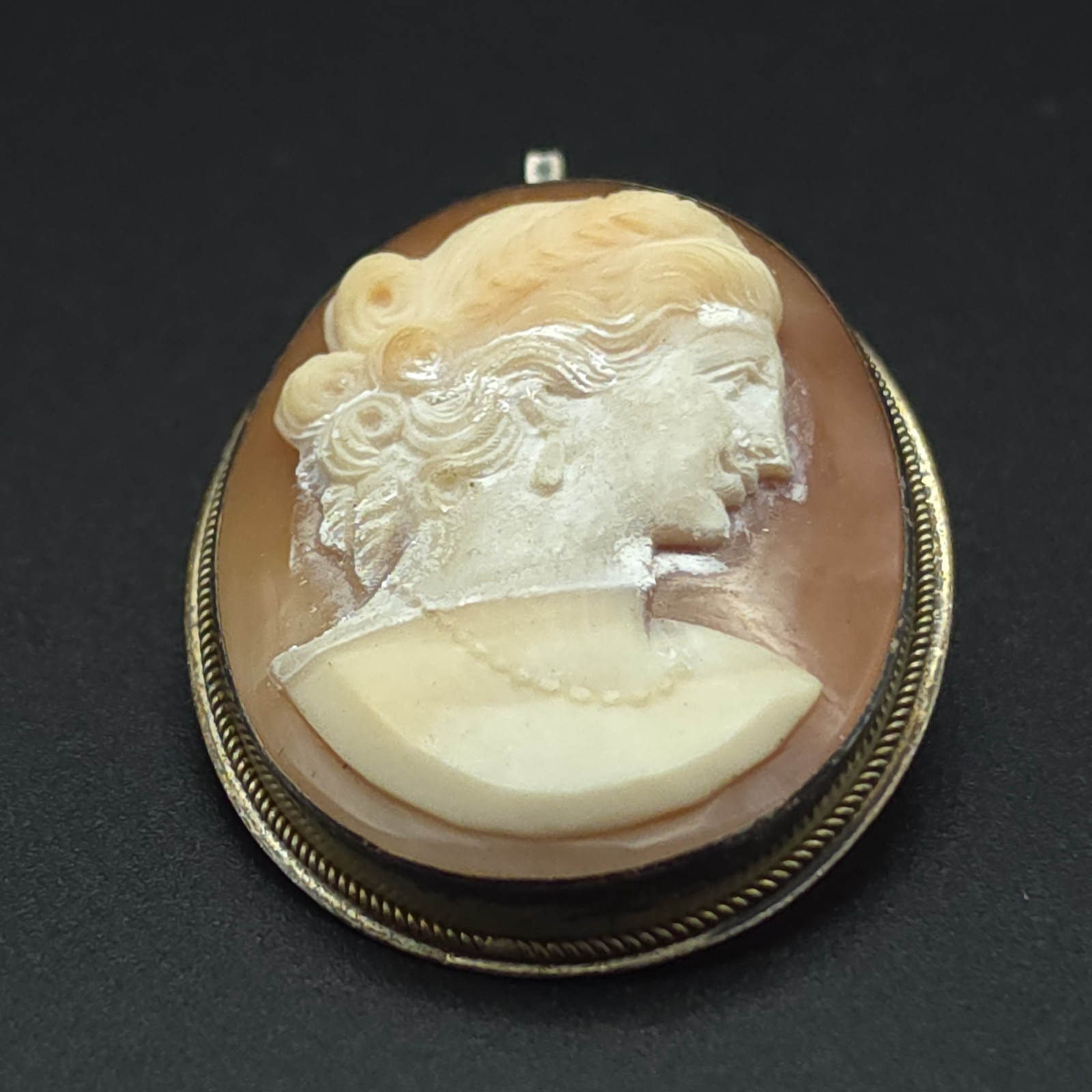 Antique 900 Silver Hand Carved Shell Cameo Brooch Pendant Convertible