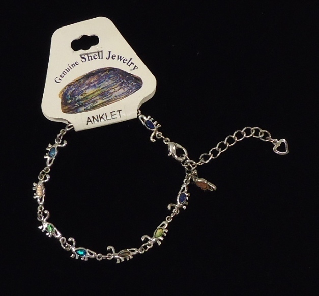 Brontosaurus Abalone Shell Inlayed Charm Anklet 7-9 in Adjuster Chain