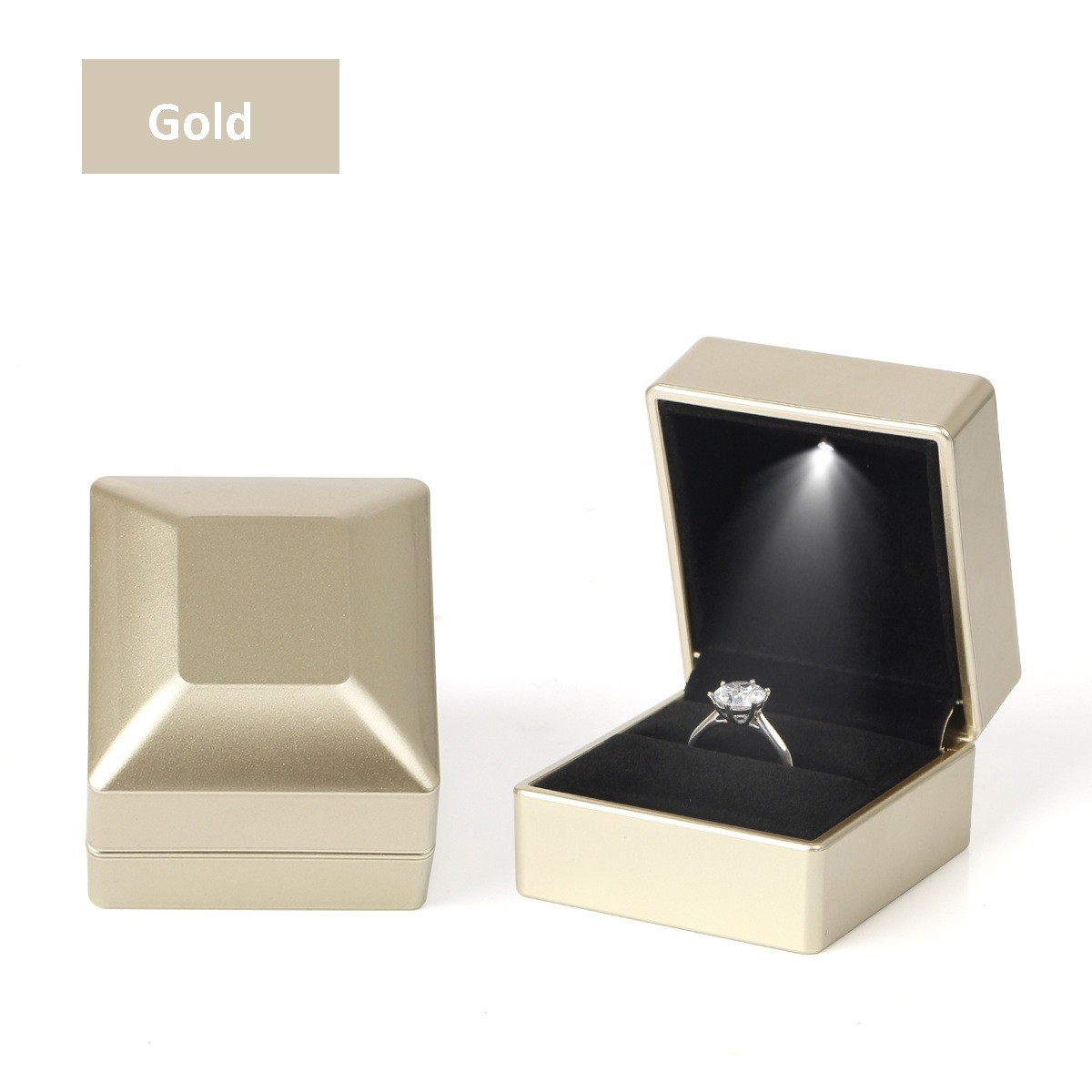 LED Ring Box Luxury Velvet Proposal Engagement Wedding Jewelry Gift Case Light
