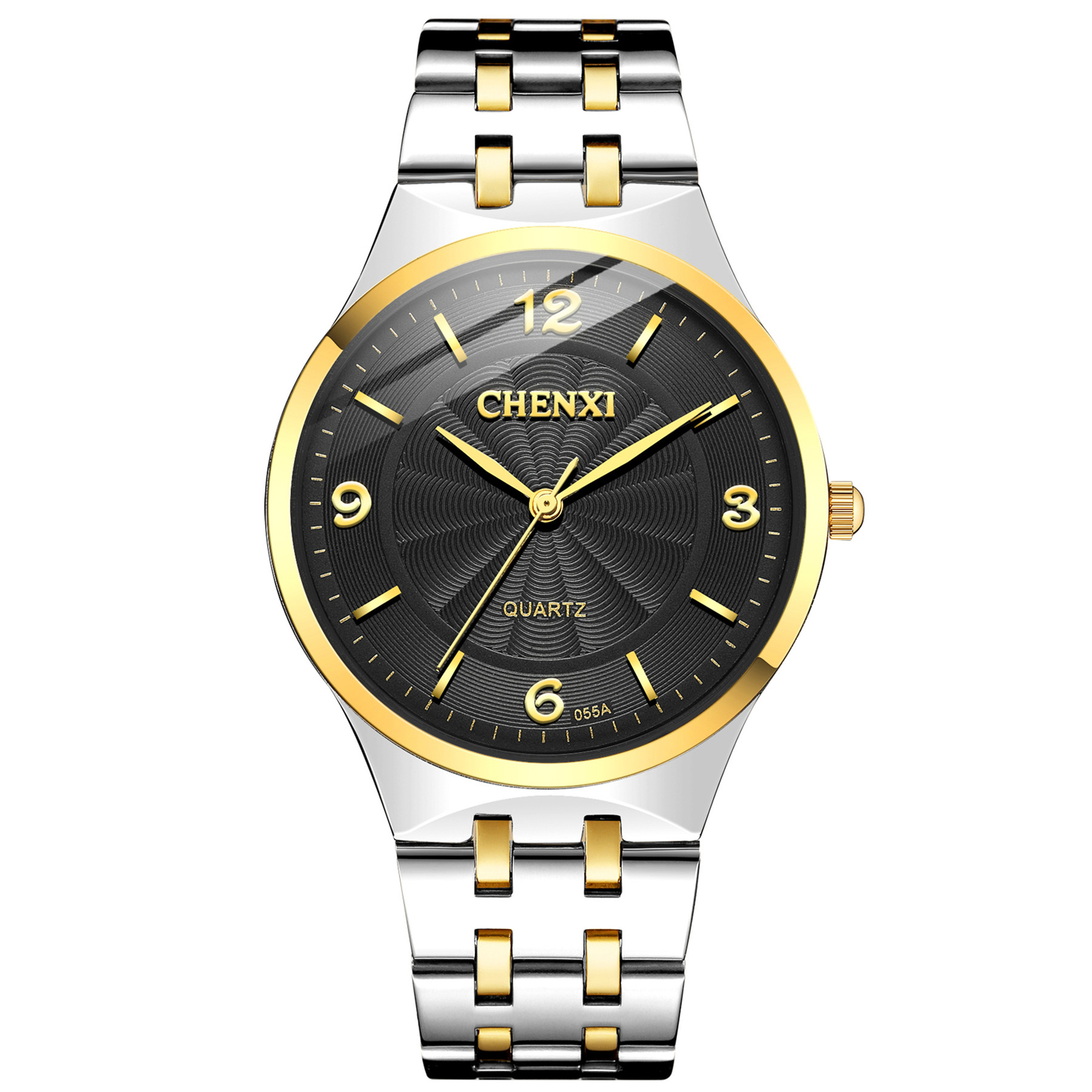 Men Women Couples Classic Business Stainless Steel Black Dial Quartz Wrist Watch
