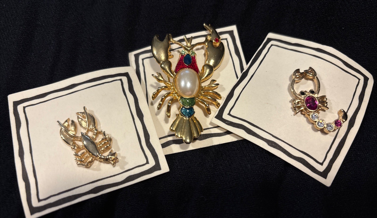Three Lobster Pins All In Good Condition 1” X 2 & 2” X 1 See Pics & Description