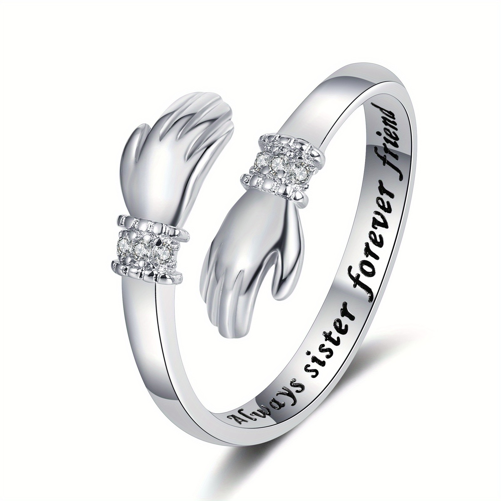 Trendy Minimalist Brass Hugging Engraved Open Adjustable Diamond-Accented Ring