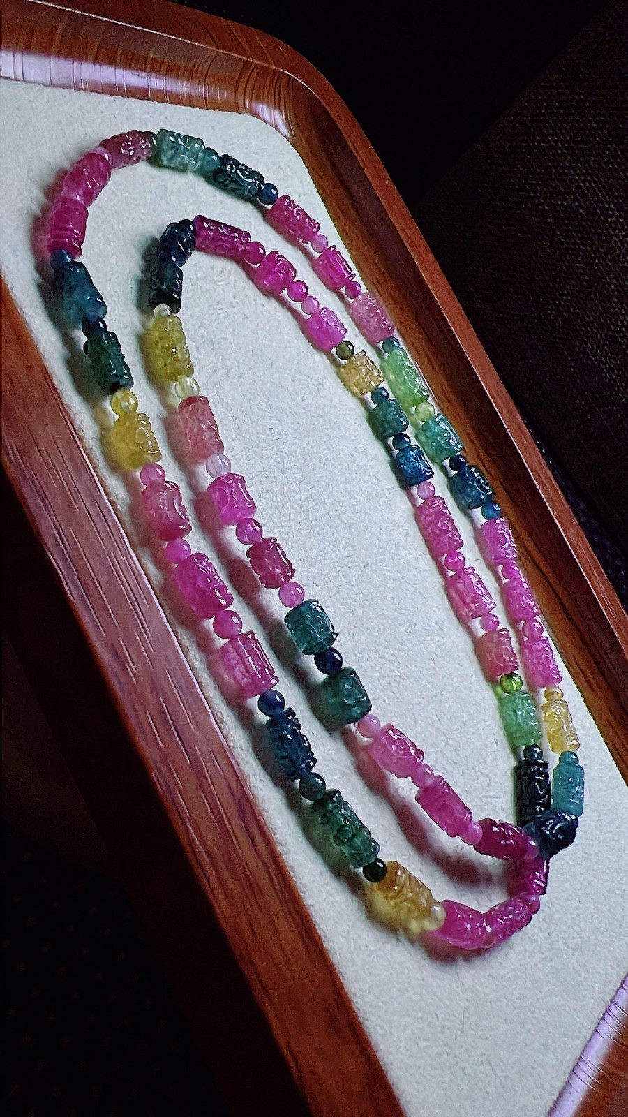 4.2*7mm Natural Color Tourmaline Crystal Quartz Carved Beads Bracelet AAAA