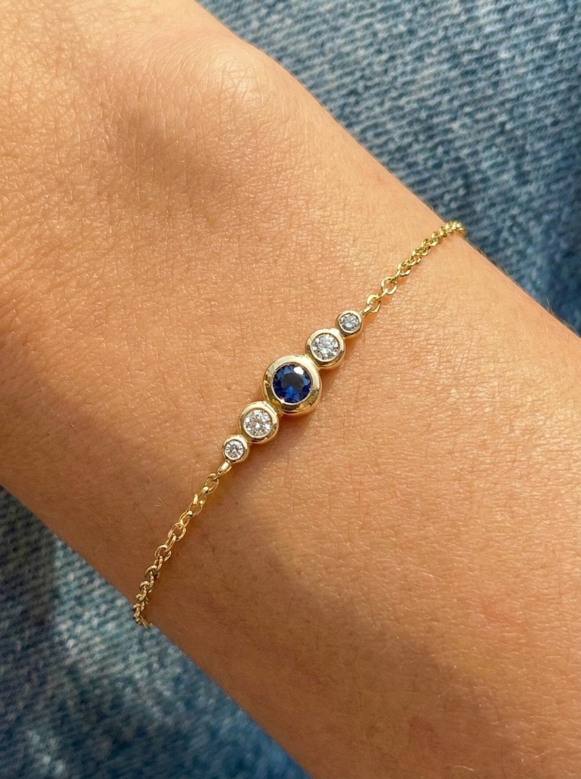 14k Yellow Gold Plated 2ct Round Simulated Sapphire Minimalist Chain Bracelet