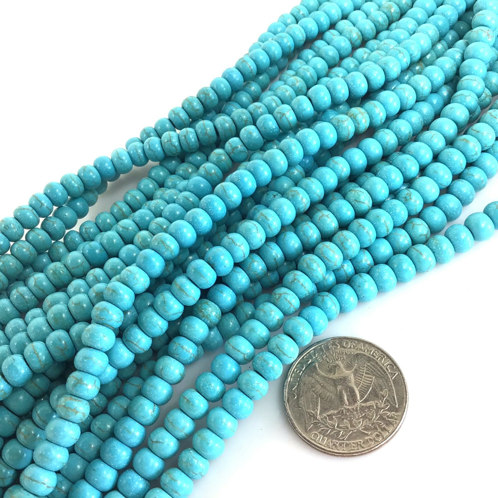 Blue Howlite Magnesite Turquoise Rondelle Bead 15″ strand 4mm 6 8 10 12 Gemstone