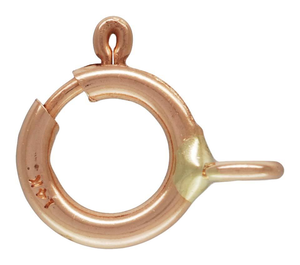14K Solid Rose Gold Pink 5.0mm Light Spring Ring Trigger Clasp w/Closed Ring