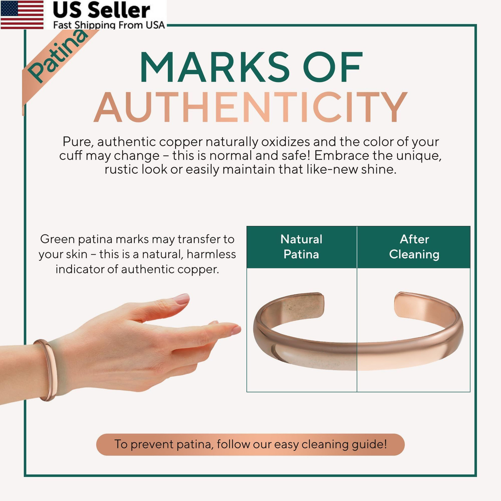 Handmade 100% Pure Solid Raw Uncoated Copper Cuff Bracelet for Adults USA