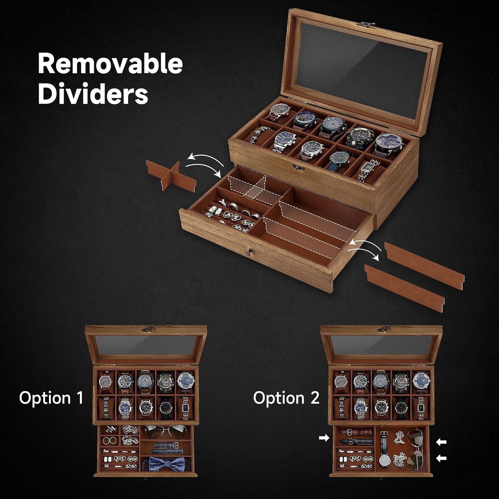 GALHUBIS Watch Box for Large Dial Watches, 10 Slots, Jewelry Organizer