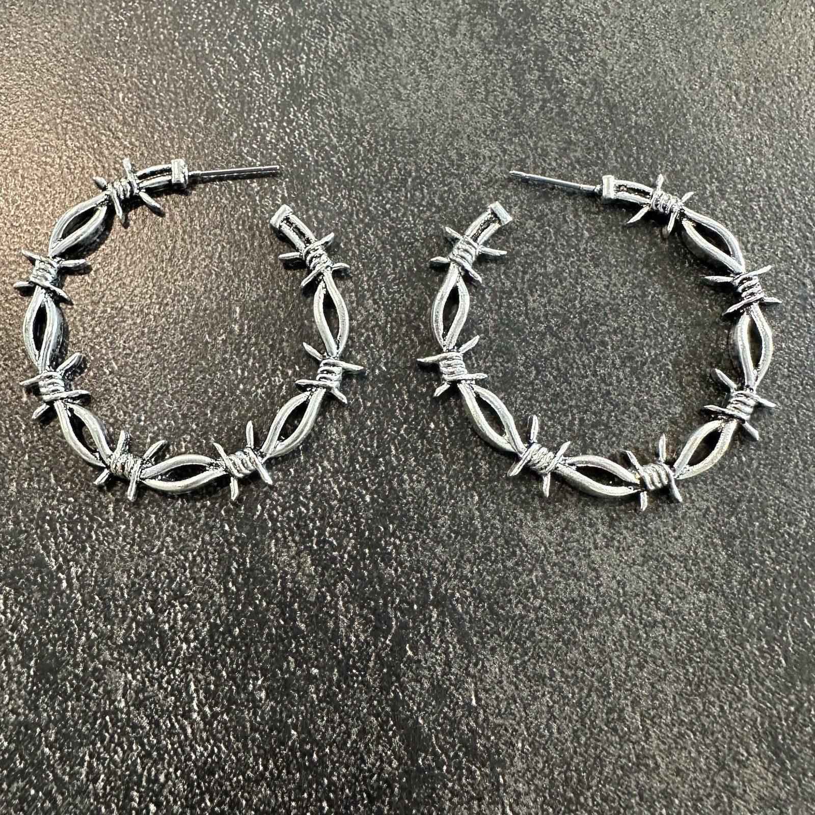 Barbed Wire Silver Tone Hoop Pierced Earrings