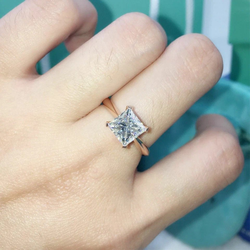 Princess Cut 2 Ct Lab Created Moissanite Solitaire Ring 14K Yellow Gold Plated