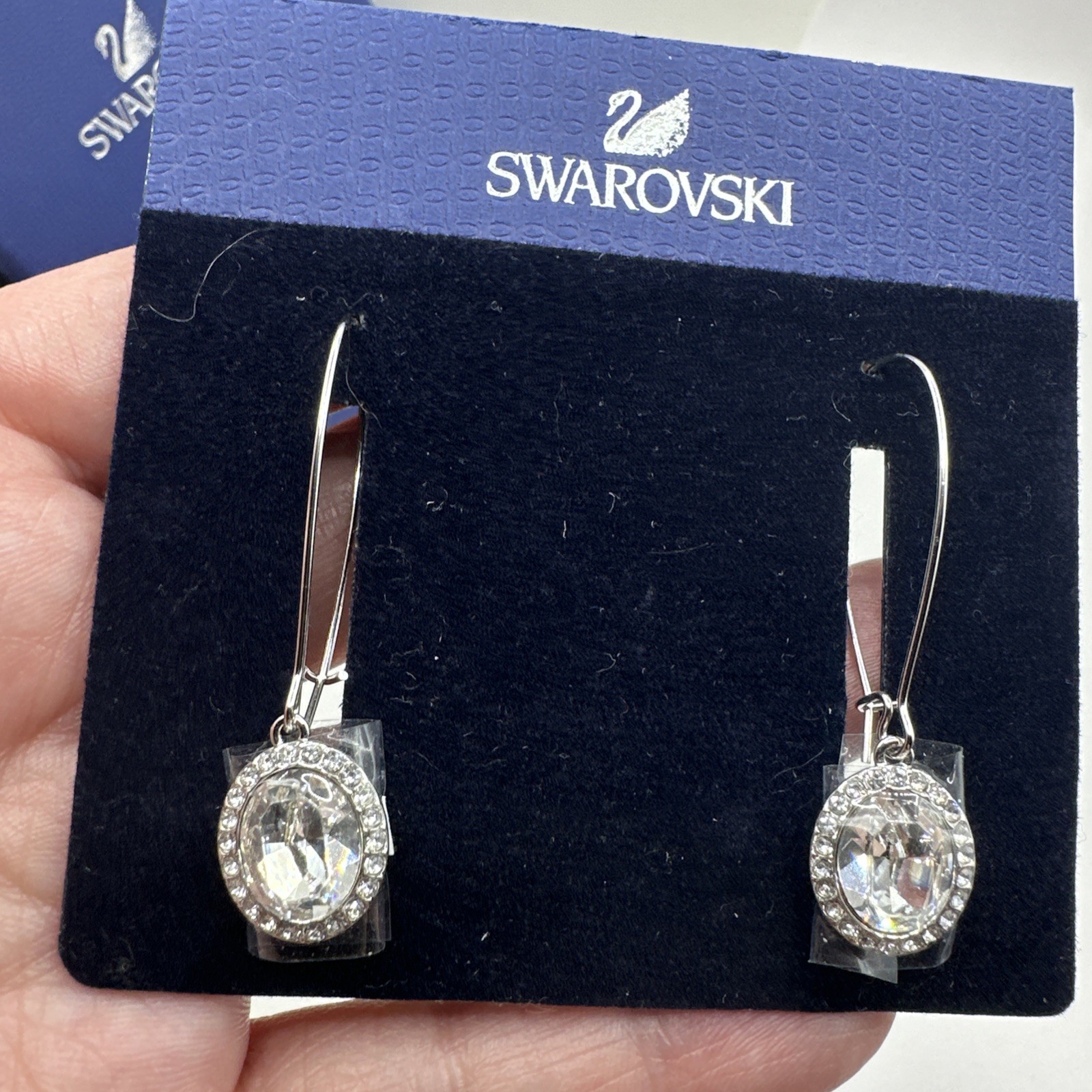Swarovski Dangle Drop Earrings 2” Crystal Rhodium Plated Still Wrapped NIB