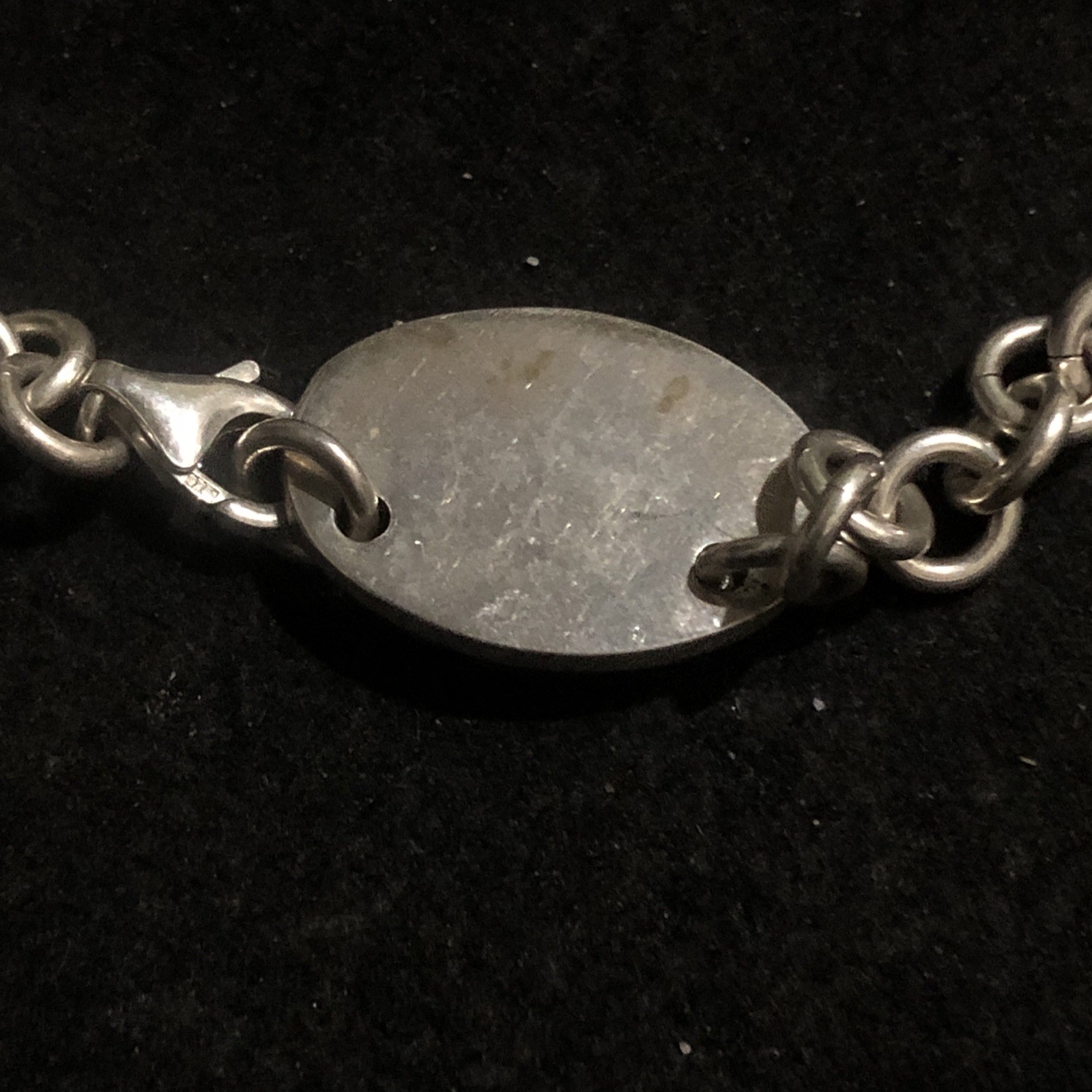 Sterling Silver 17in Chain Link Panel Necklace Oval Tag Not Monogramed