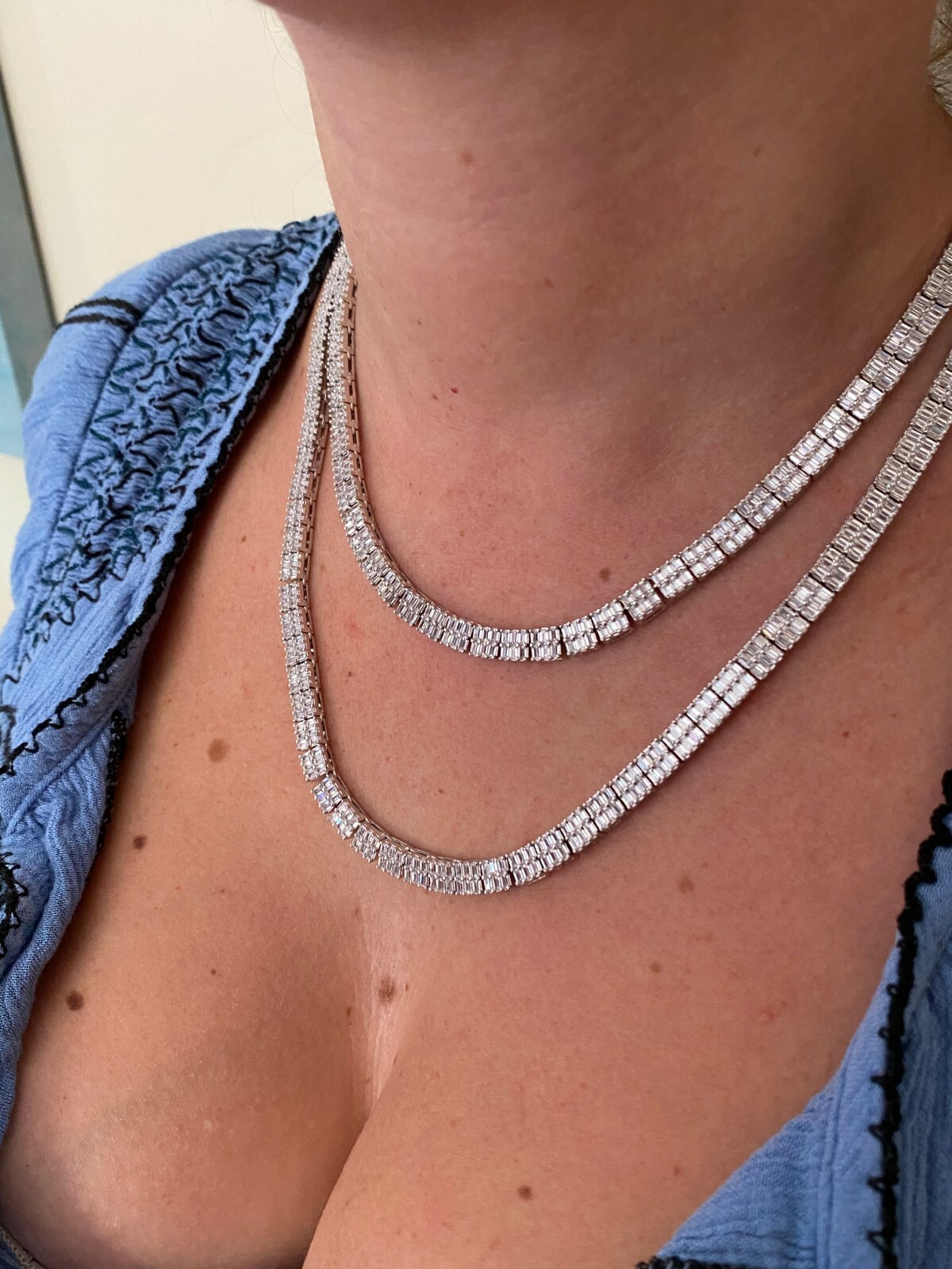 SOLID 925 Sterling Silver Baguette Tennis Chain ICED CZ Necklace 5mm Hip Hop