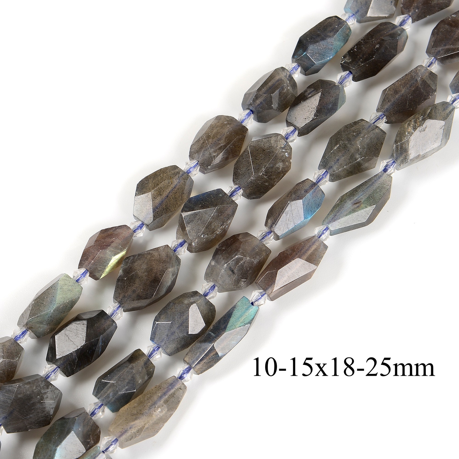 Labradorite Faceted Nugget Chunk Beads 10-15×18-25mm 12-18×20-30mm 15.5” Strand