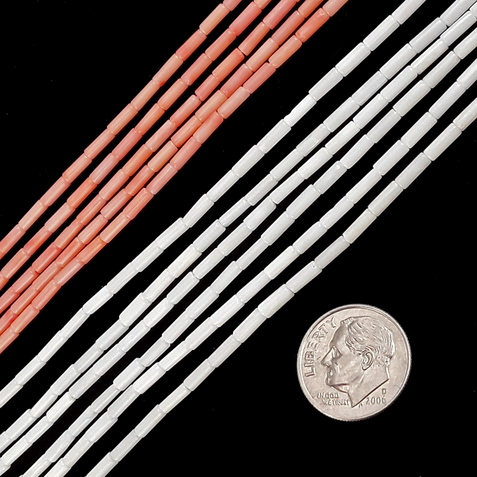 Pink / White Bamboo Coral Round Tube Beads 2x6mm 15.5″ Strand