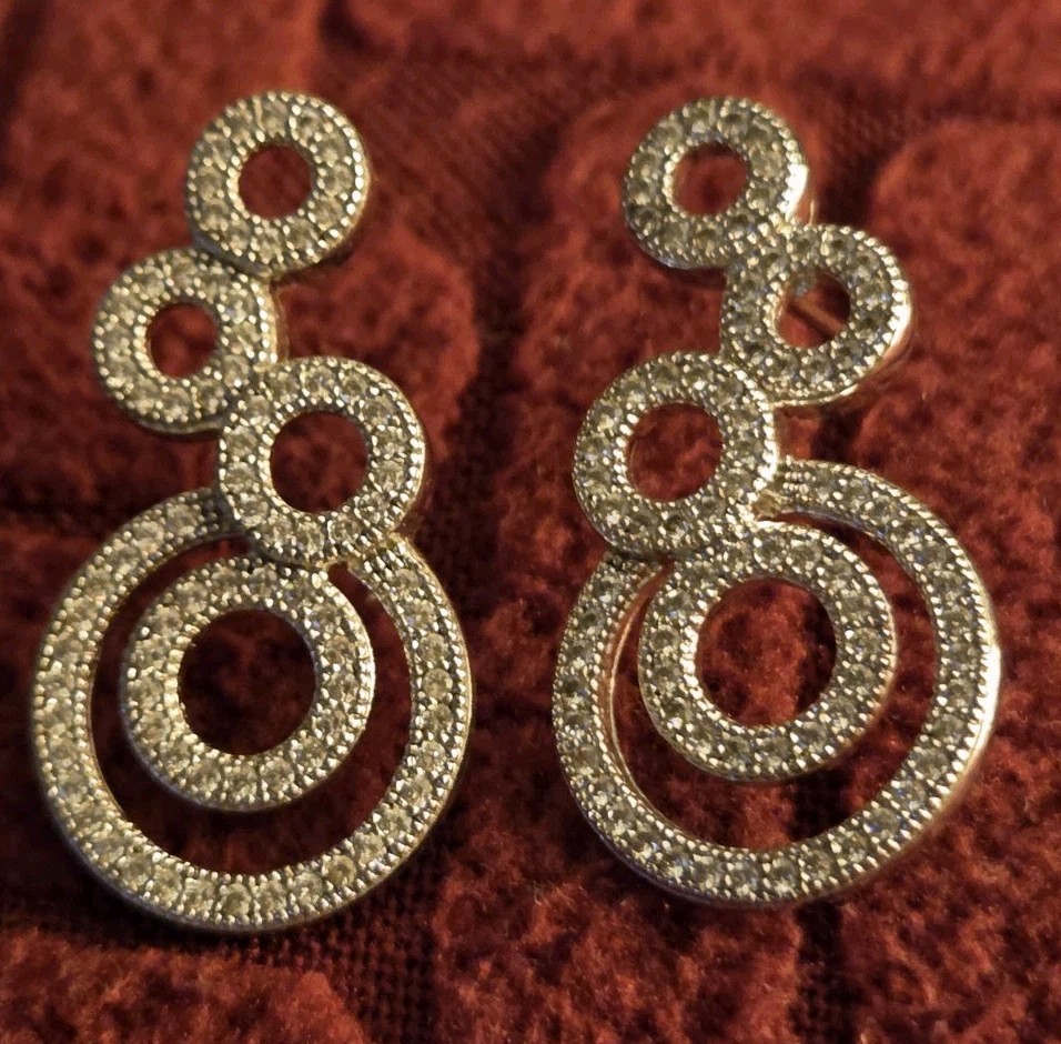 Brilliant Embers Silver 925 Polished Pavé CZ Fancy Circle Post Dangle Earrings