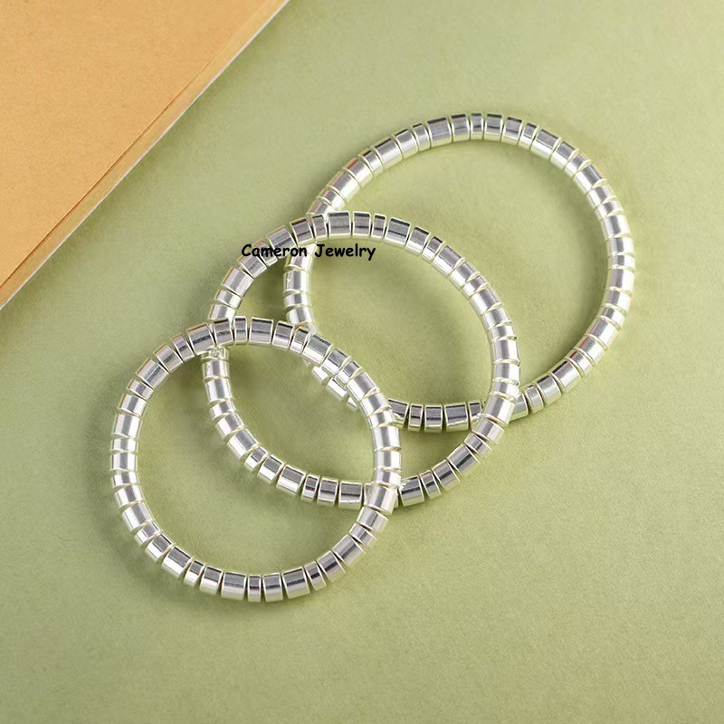 Solid S999 Fine Silver Chain 6mm Straight-cut Tube Beads Bracelet 6.3-7.9inch