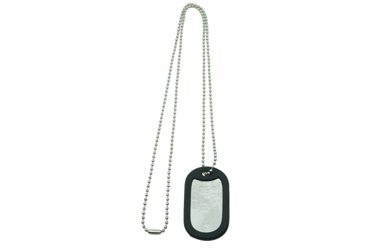 Custom Embossed Single Military Style Stainless Steel Dog Tag 30″ Chain Necklace