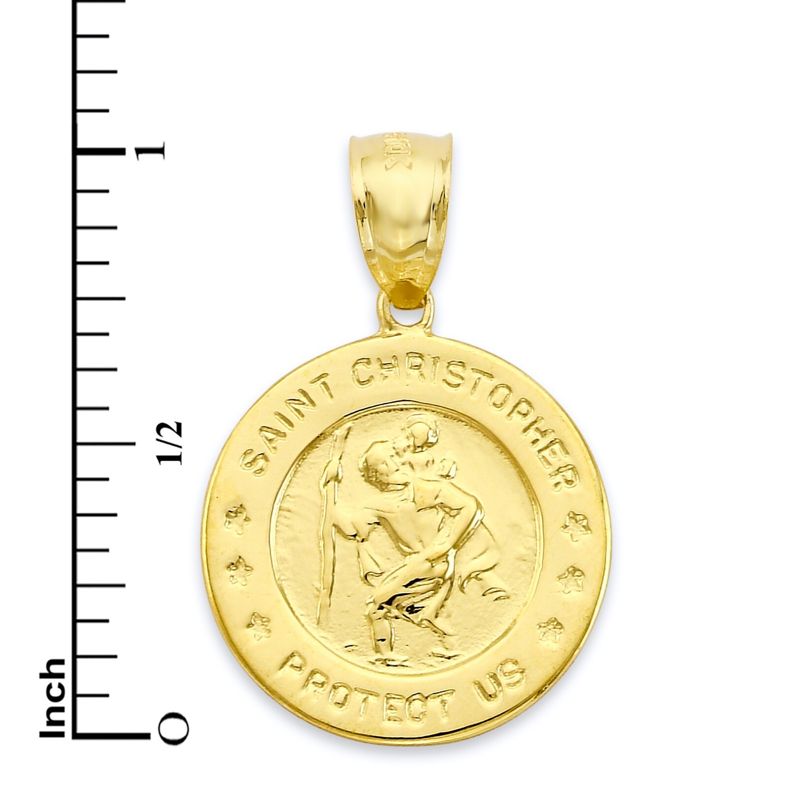 Solid Gold Saint Christopher Protect Us Pendant Available in 10k or 14k
