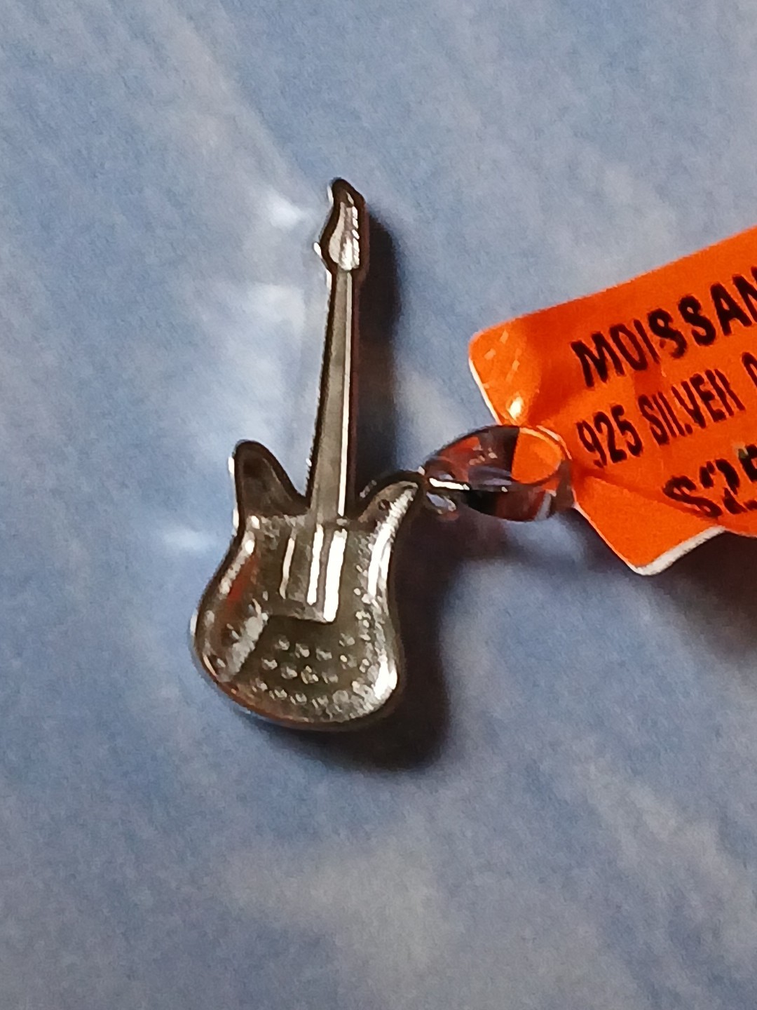Sterling Silver .50ctw Moissanite Guitar Pendant W/ Rhodium Platinum Plating