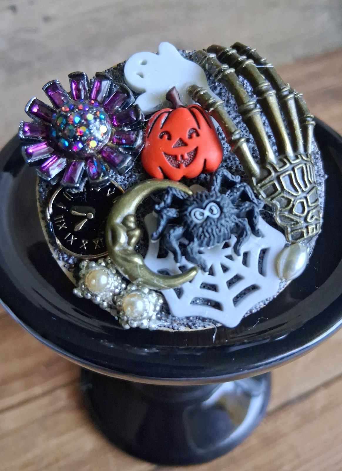 Handmade Halloween Skeleton Pumpkin Moon Spider Whimsical Fashion Art Pin Brooch