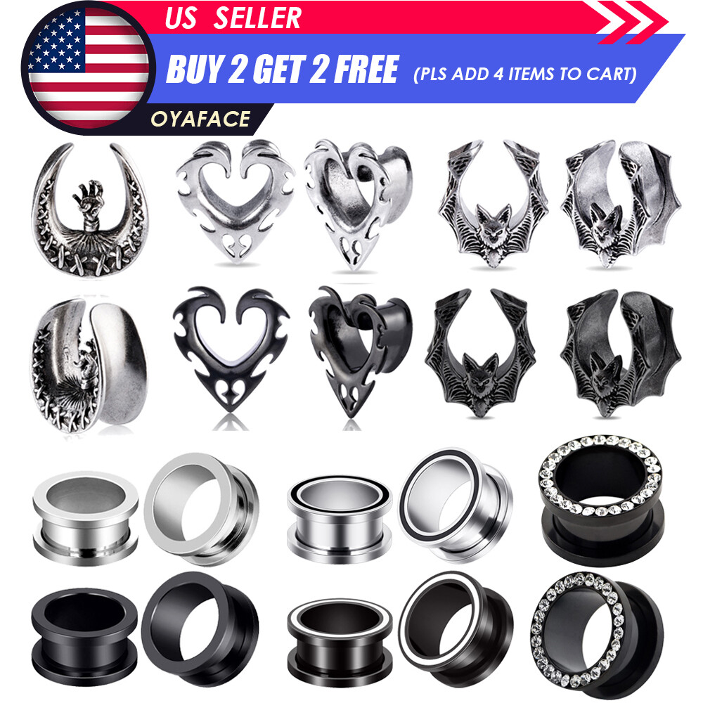 2PCS Surgical Steel Ear Flesh Tunnels Plugs Saddle Ear Spreader Gauges Piercing