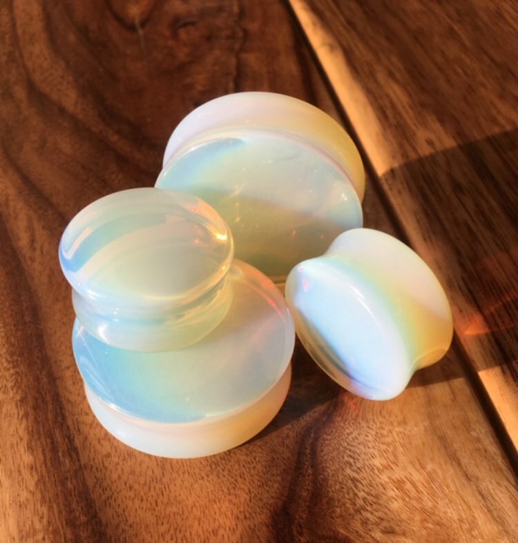 PAIR Opalite Opalescent Stone Moonstone Plugs Gauges – up to 38mm available!
