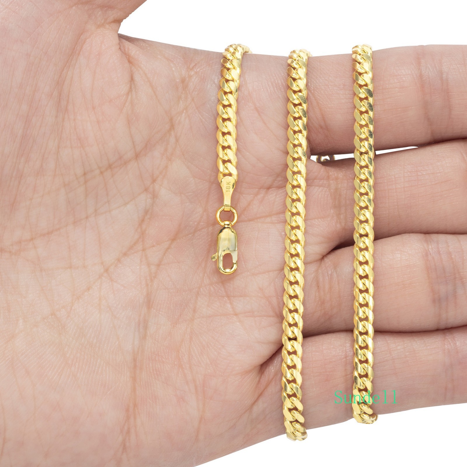 18K Yellow Gold Solid 2.7mm-7mm Miami Cuban Chain Necklace Mens Womens 16″-30″