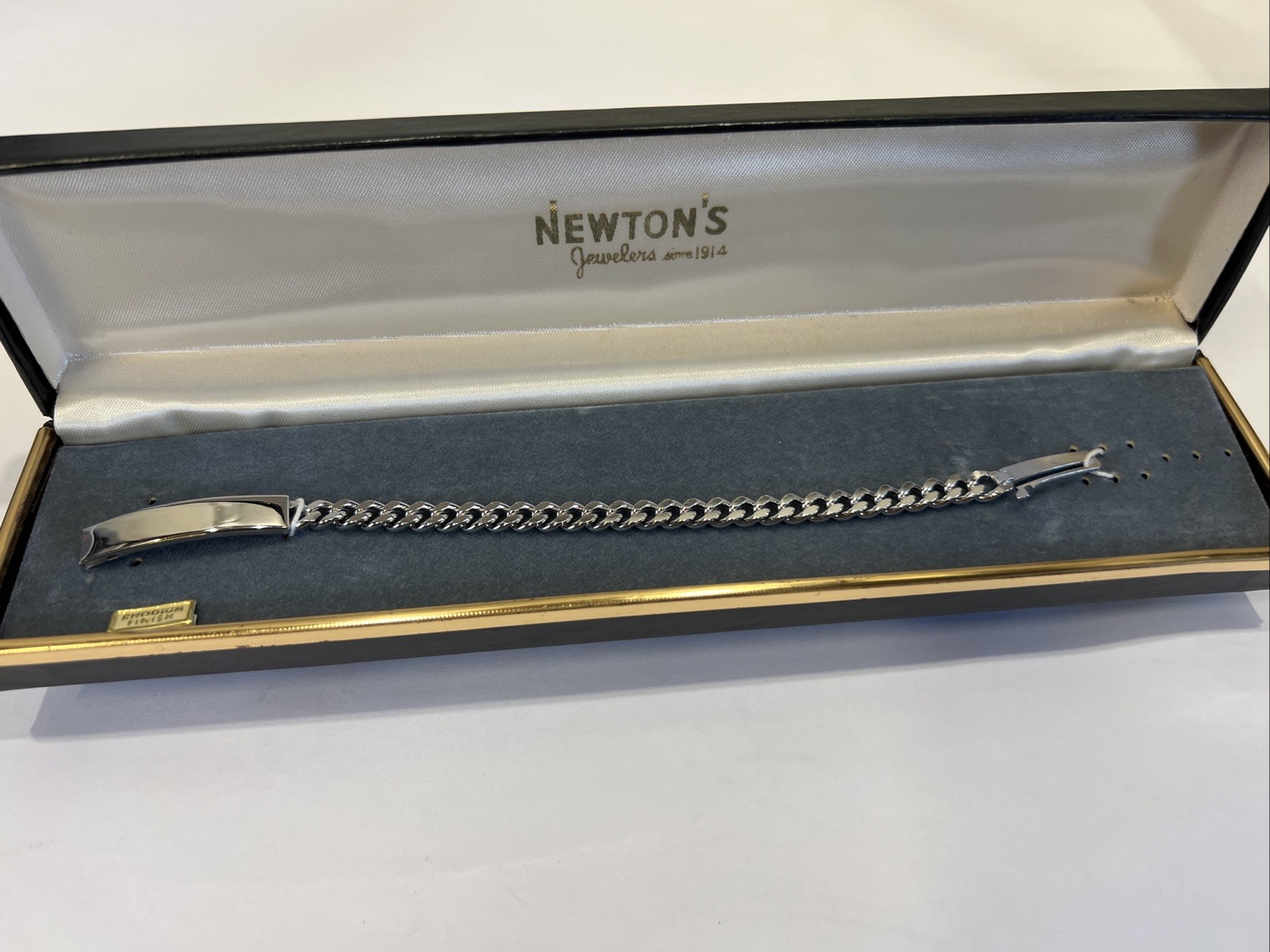 Vintage Speidel Link ID Bracelet Rhodium Finish USA Engravable New In Box