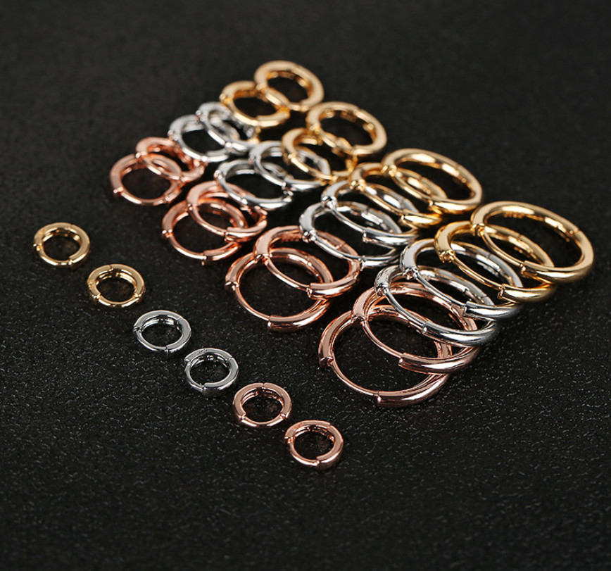 2Pcs Silver Gold Plated Plain Hinged Huggie Hoop Ear Earrings Women Girl PE49