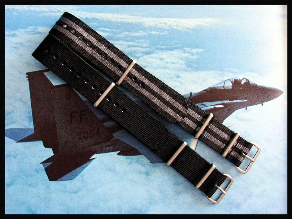 22mm Black NATO g10 Prem nylon watch band strap 2pak RAF Bond IW SUISSE 18 20 24