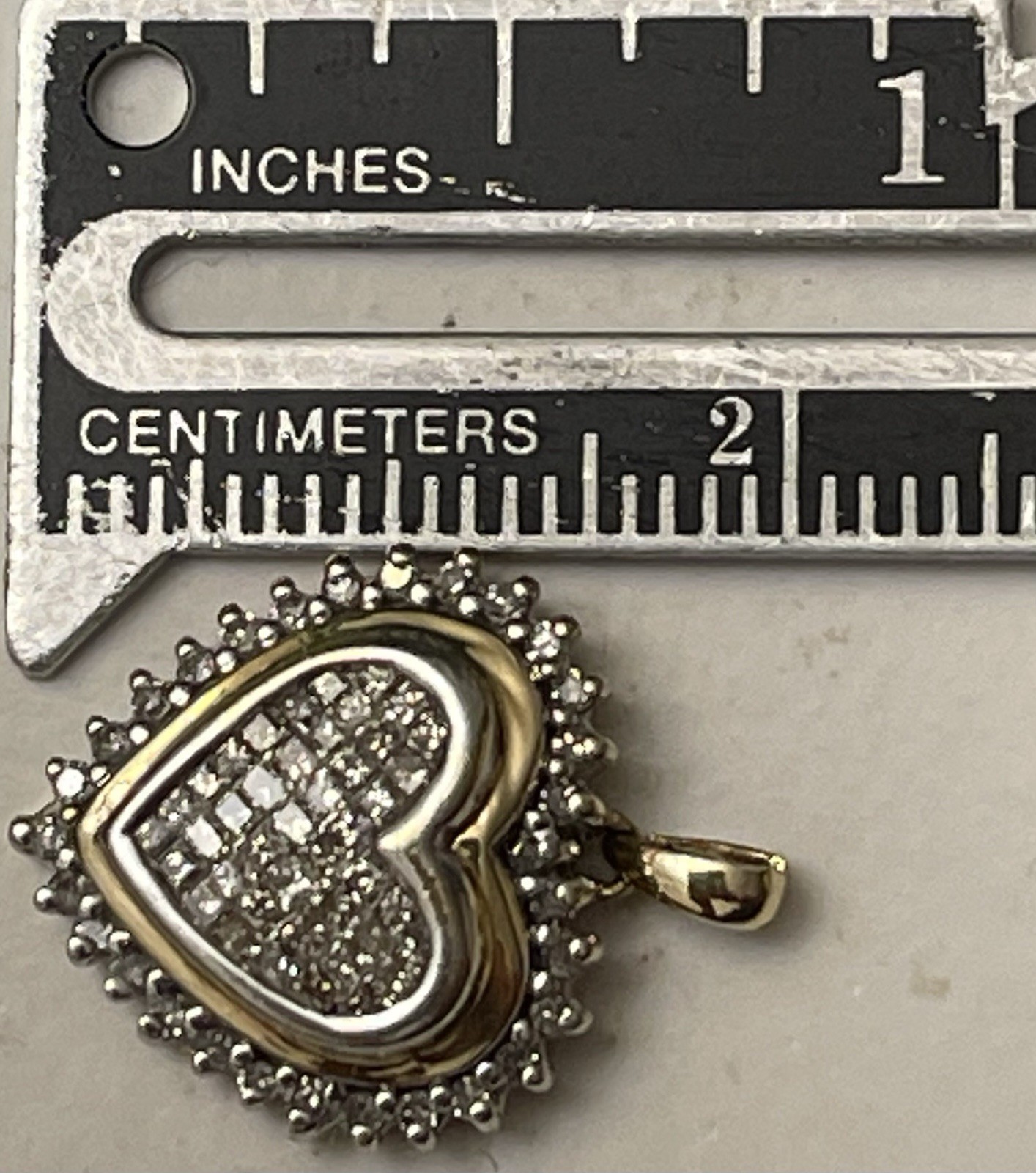 2 Grams 10k Solid White & Yellow Gold Natural Diamond Heart Pendant Pave Cluster