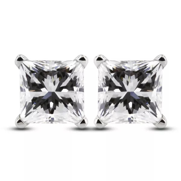 Solid 14K Gold Stud Earrings Classic 1.16 Carat Princess Natural Diamond G SI1