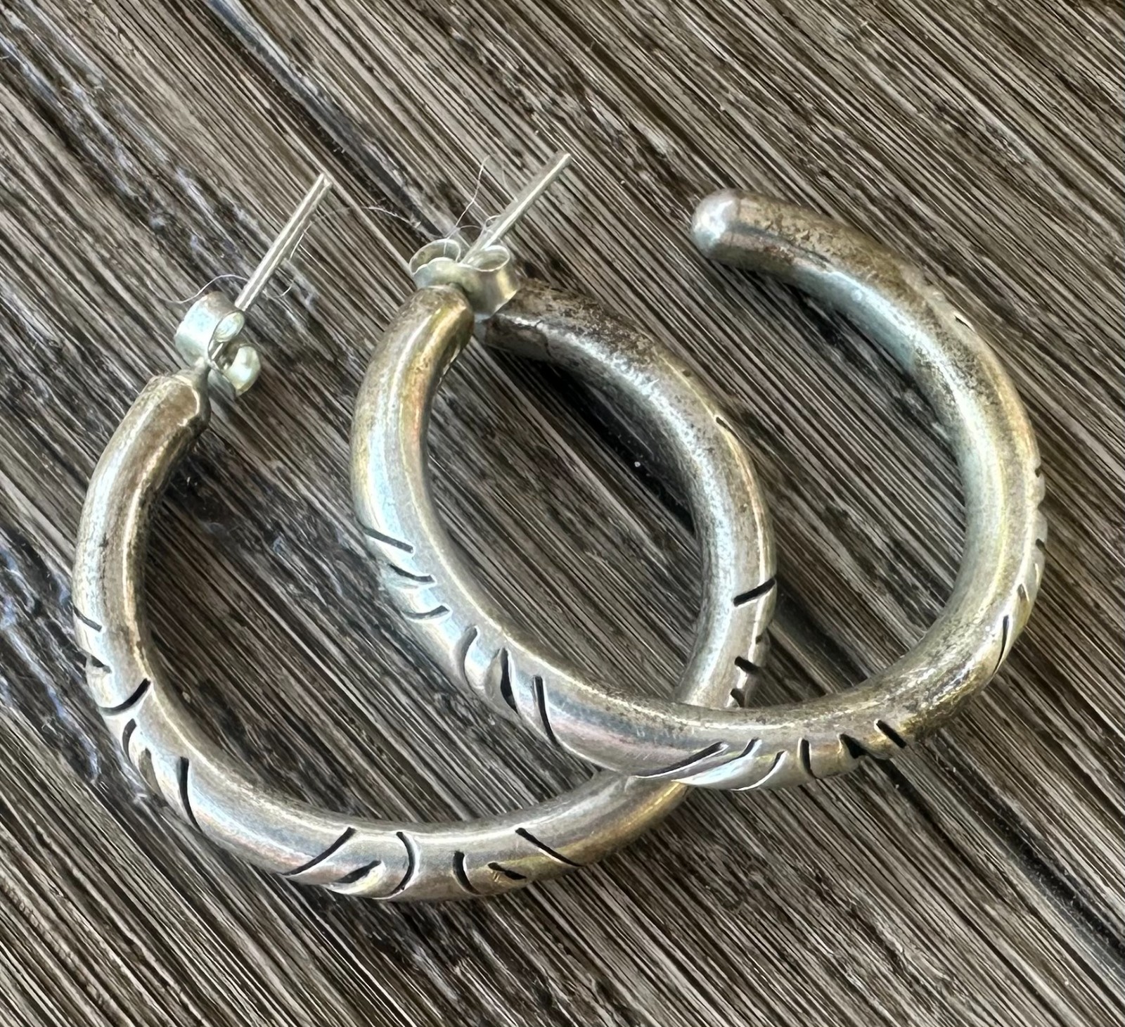 Signed MWS Mexico Hoop Earrings 925 Large Etched Hoops Sterling Silver 925 #10