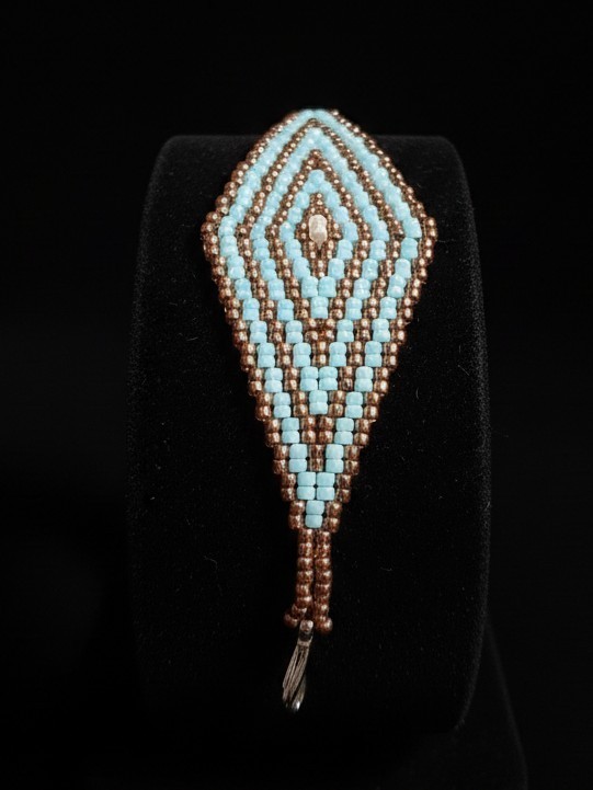 Ethnic Native American Geometric Handcrafted Bracelet Blue Brown Gold