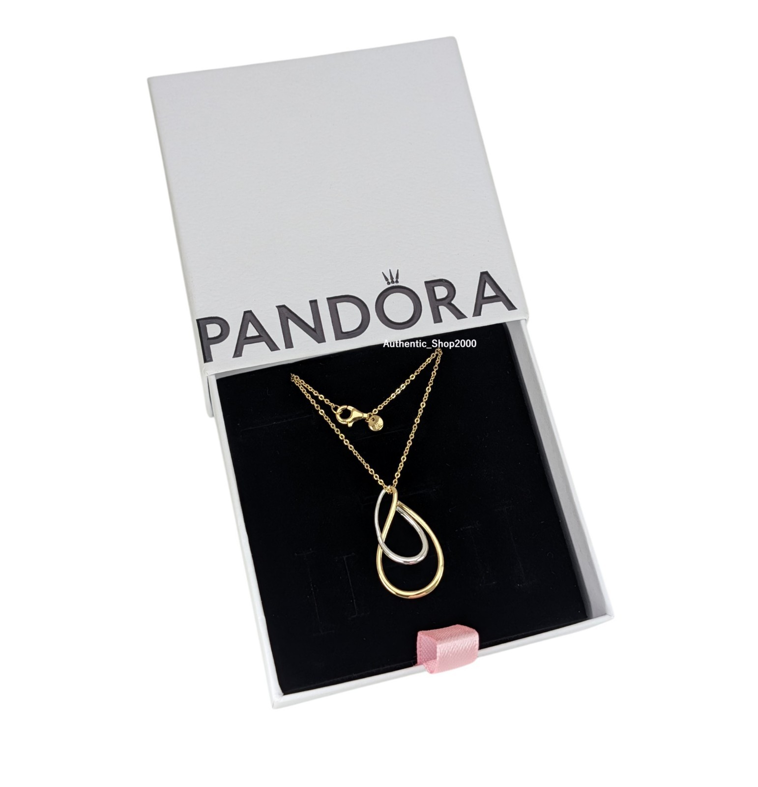 NEW 100% Authentic PANDORA Two Tone Double Pendant Gold Chain Necklace 364668C00