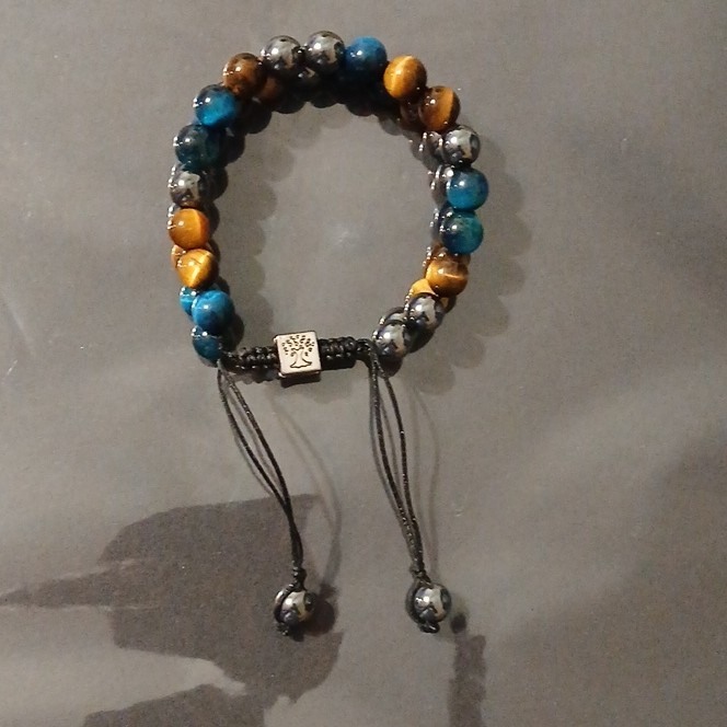 Multicolor Adjustable Beaded Cord Bracelet Round Stone Beads Slide Closure