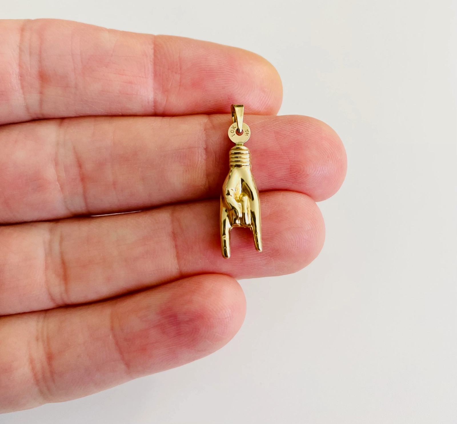 10k Gold Italian 3D Hand Cornuto Charm, 10K Real Gold 1″ Mano Cornuto -10K6393
